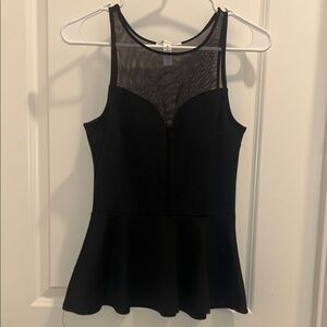 Ambiance Black Mesh Yoke Peplum Tank